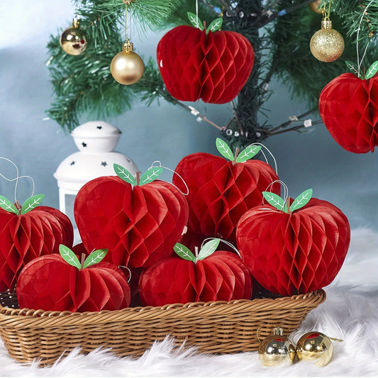 Vibrant Red Paper Apple Honeycomb Decorations Pack of 6