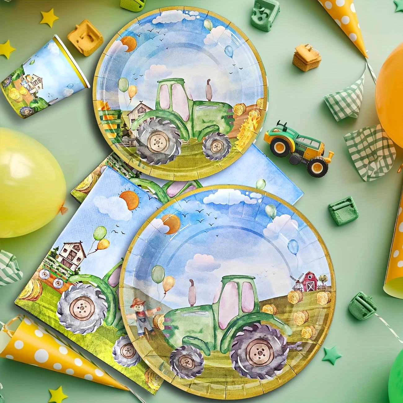 Farm Tractor Party Tableware For 10 Guests