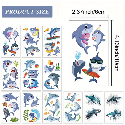 Cute Shark Temporary Tattoo Stickers Pack of 12 sheets