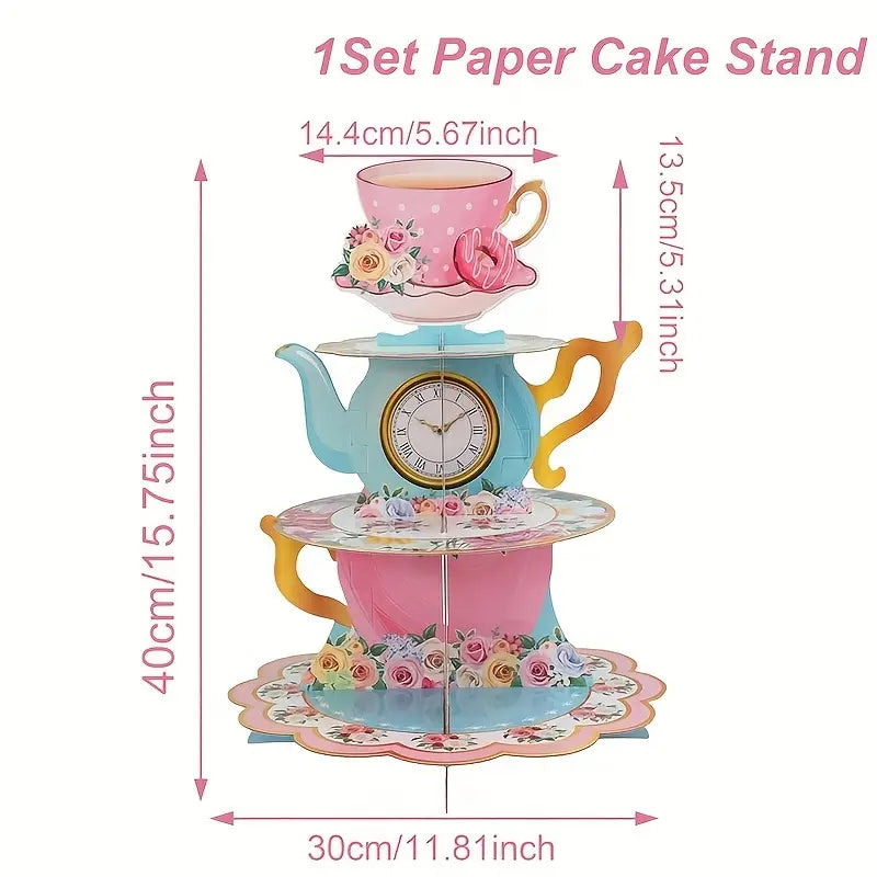 Pink Floral Tea Party Theme Card Cake Stand