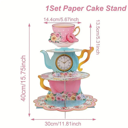 Pink Floral Tea Party Theme Card Cake Stand
