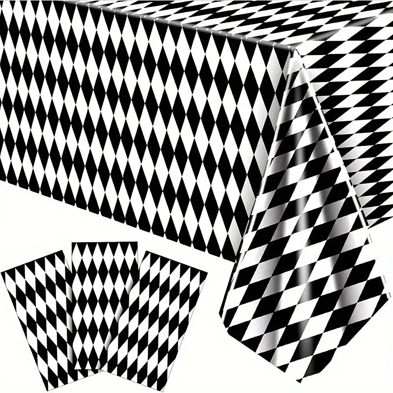 Black & White Checkered Plastic Tablecloth