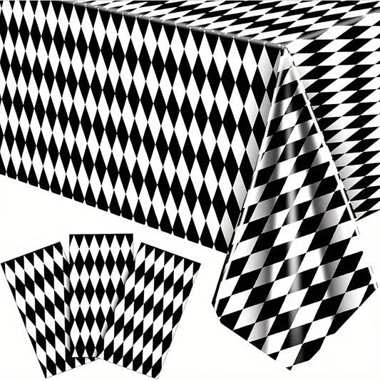 Black & White Checkered Plastic Tablecloth
