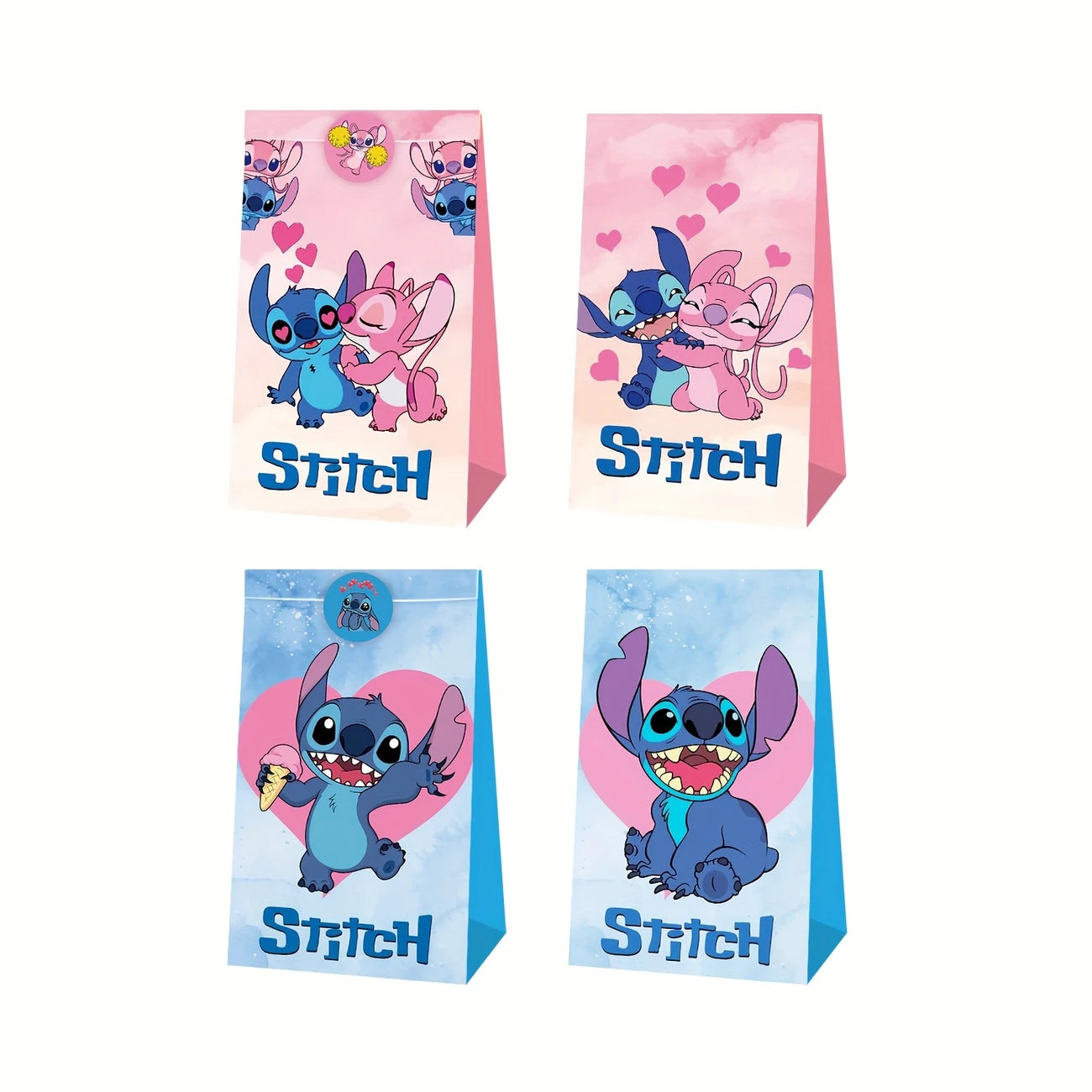 Stitch Party Paper Bags and Stickers Pack of 12