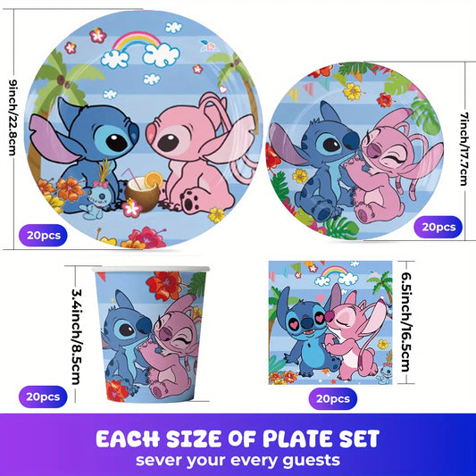 Stitch and Angel Party Tableware Set for 20 guests