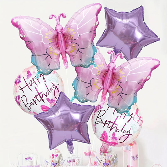 Pink Butterfly Birthday Set Foil Balloon Set