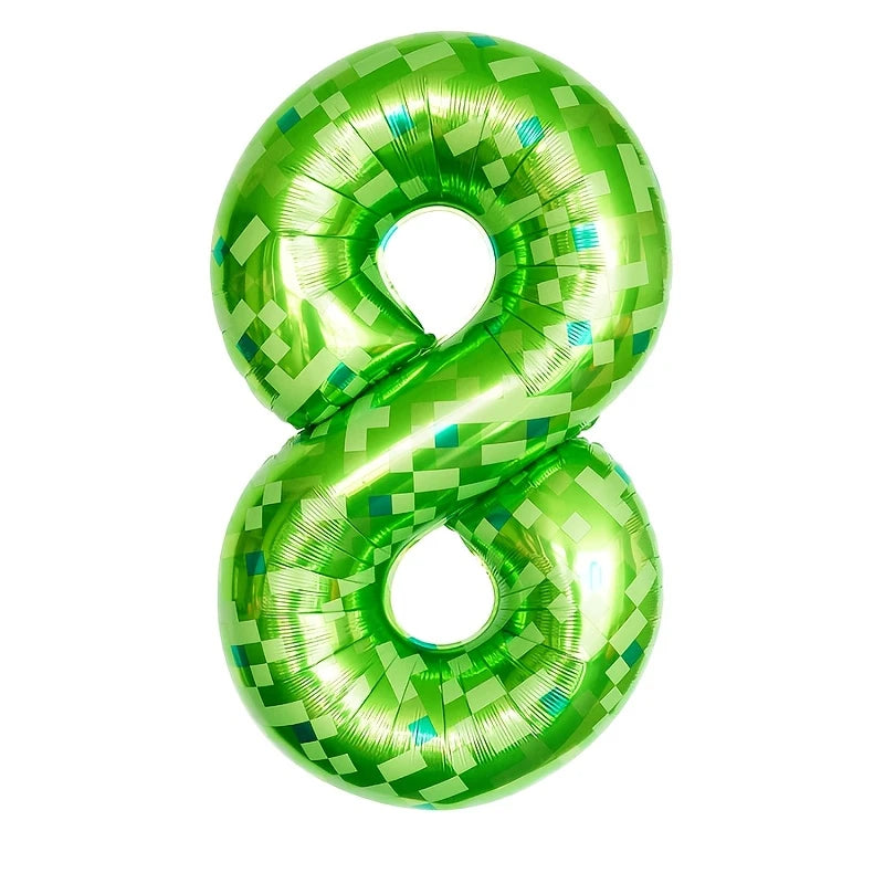 Number 8 Green Pixel Minecraft Theme Foil Balloon