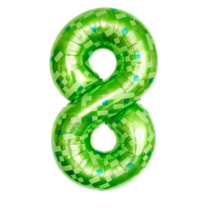 Number 8 Green Pixel Minecraft Theme Foil Balloon