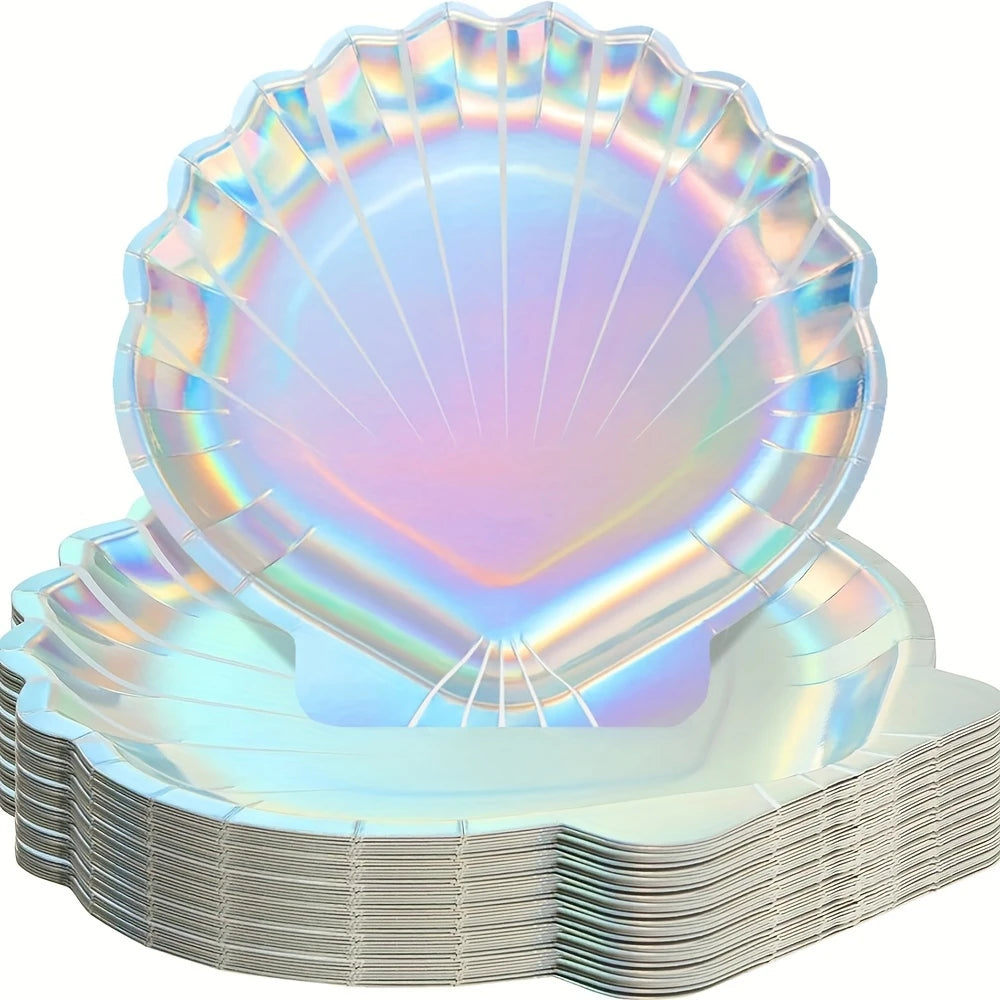 Holographic Mermaid Seashell Dinner Paper Plates Pack of 20