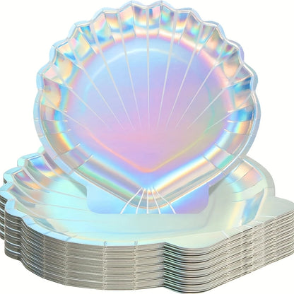 Holographic Mermaid Seashell Dinner Paper Plates Pack of 20
