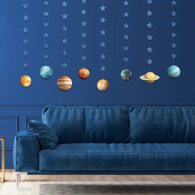 Outer Space Party Decorations with Hanging Planets And Stars Pack of 8