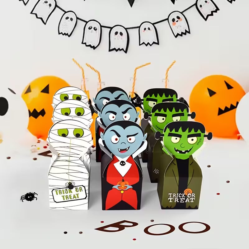 Colorful Vampire, Mummy & Monster Design Halloween Mini Favor Boxes Pack of 30