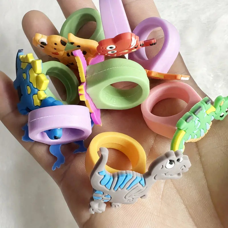 Cartoon Dinosaur PVC Rings Pack of 12