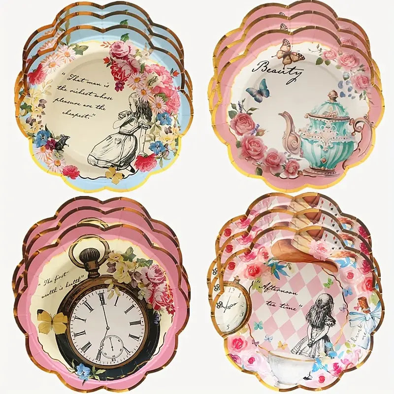 Alice in Wonderland Vintage Dessert Paper Plates Pack of 12
