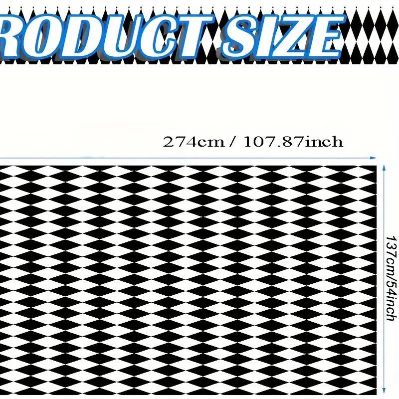 Black & White Checkered Plastic Tablecloth