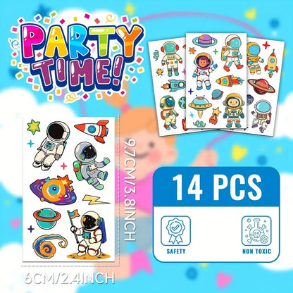 Space Party Tattoos with Astronauts, Rockets, Planets