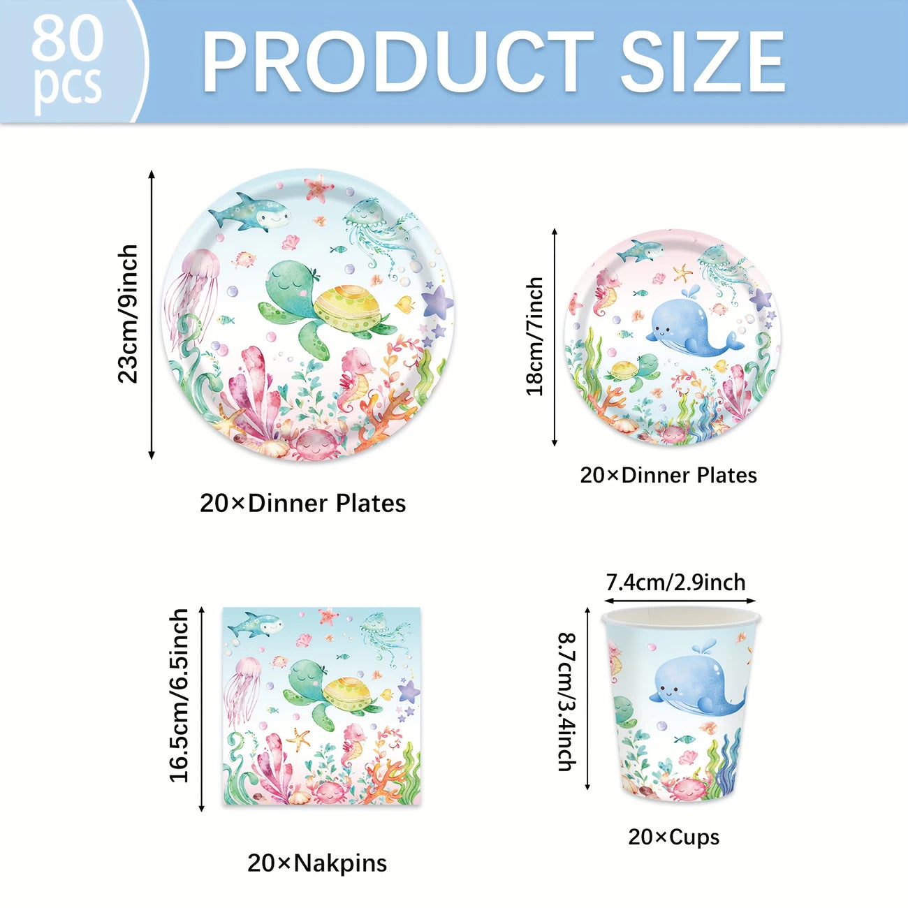 Ocean Theme Under the Sea Birthday Party Tableware Set for 20 Guests