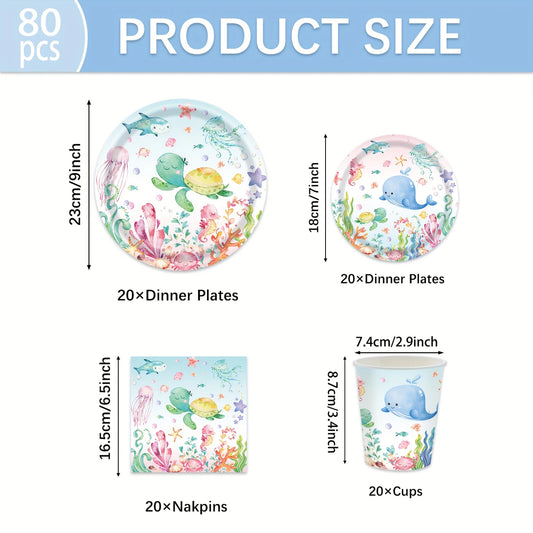 Ocean Theme Under the Sea Birthday Party Tableware Set for 20 Guests