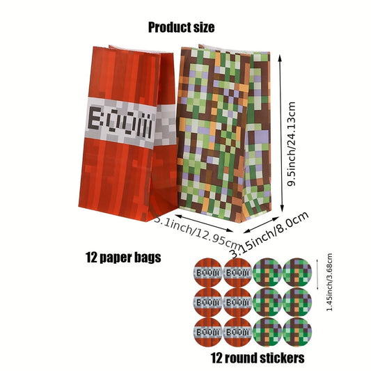 Minecraft Boom Pixel Paper Bags with Stickers Pack of 12