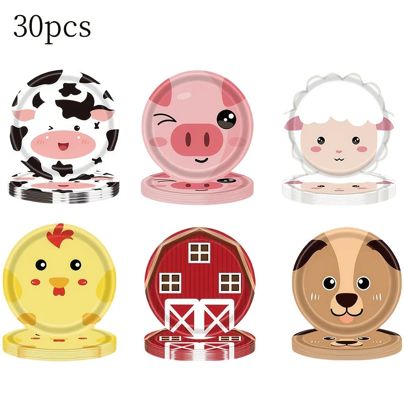 Farm Animal Themed Disposable Paper Dessert Plates Pack of 6