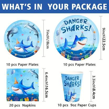 Shark Party Supplies Set For 10 Guests
