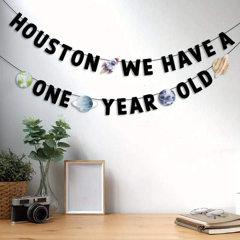 Outer Space Themed First Birthday Card Banner