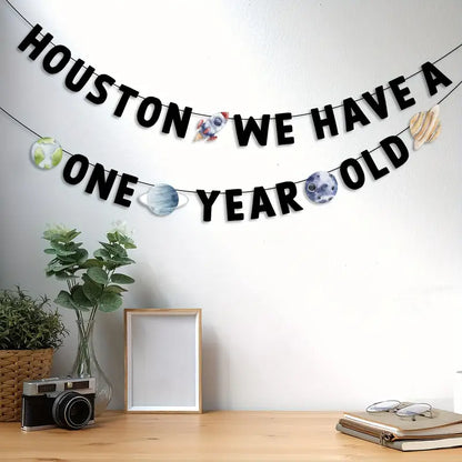 Outer Space Themed First Birthday Card Banner