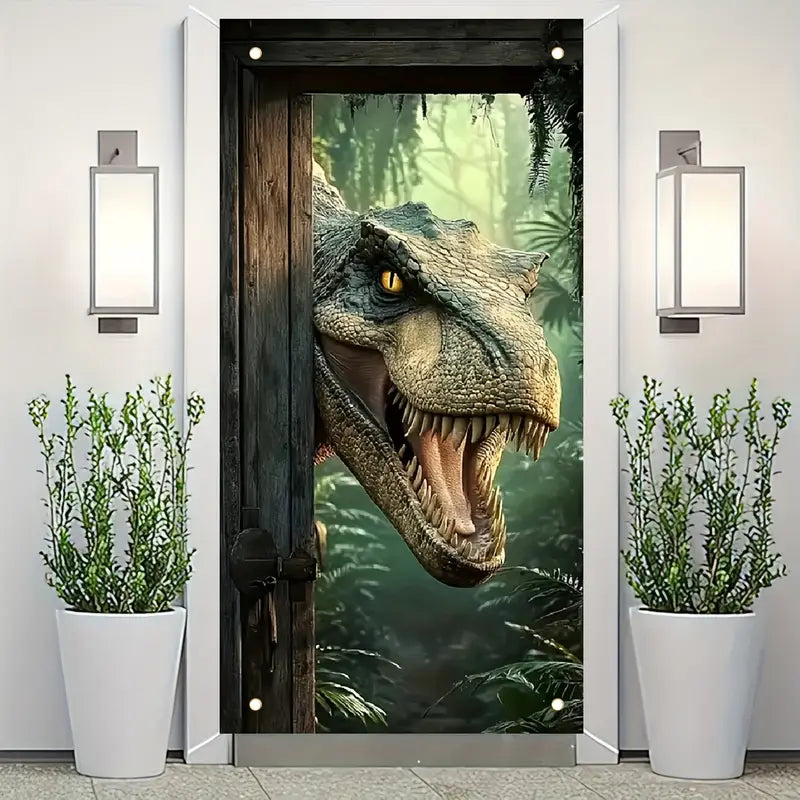 Dinosaur Theme Door Cover Realistic Tyrannosaurus Rex Design