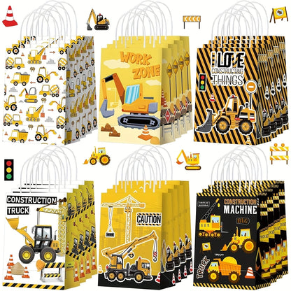 Construction Party Gift Bag with Handle Pack of 12
