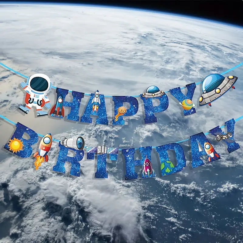 Astronaut Space Happy Birthday Paper Banner