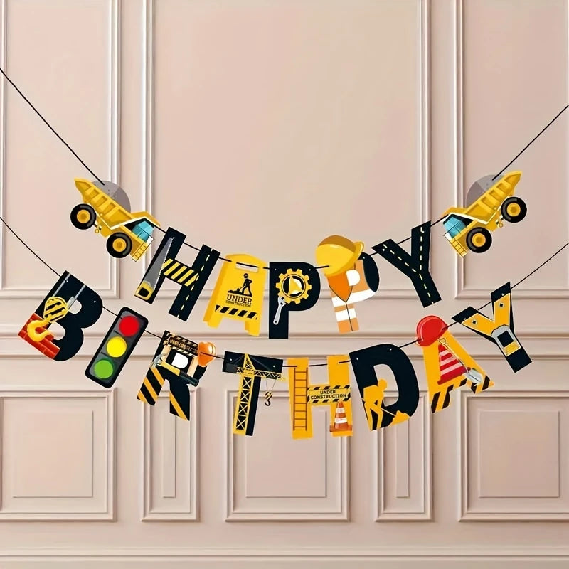 Construction Theme Happy Birthday Paper Banner