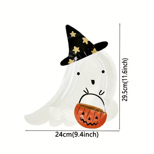 Halloween Ghost Witch Paper Plates with Pumpkin Basket Pack of 8