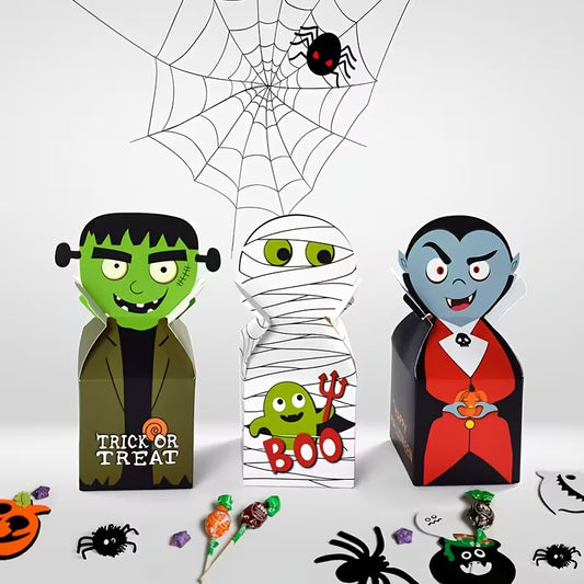 Colorful Vampire, Mummy & Monster Design Halloween Mini Favor Boxes Pack of 30