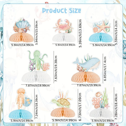 Ocean Sea Animals Honeycomb Decorations Pack of 8