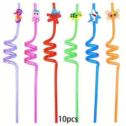 Ocean Animal Straws Reusable Plastic Drinking Straws Pack of 10