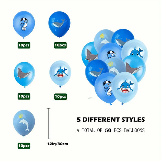 Shark & Marine Animal Latex Balloons Pack of 50