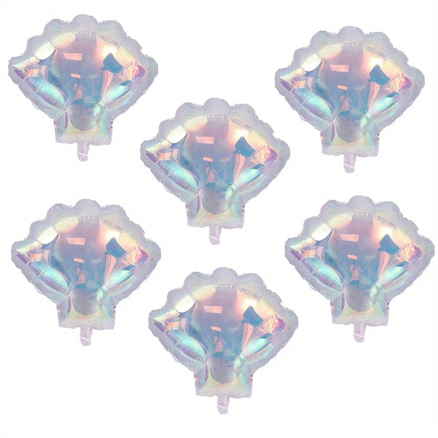 Iridescent Shell-Shaped Foil Balloons Transparent Holographic Pack of 6