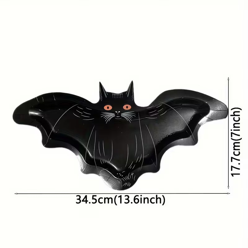 Black Cat Bat-Shaped Paper Plates Pack of 8