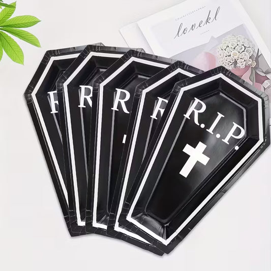 Halloween Paper Plate RIP Coffin Shape Pack of 10