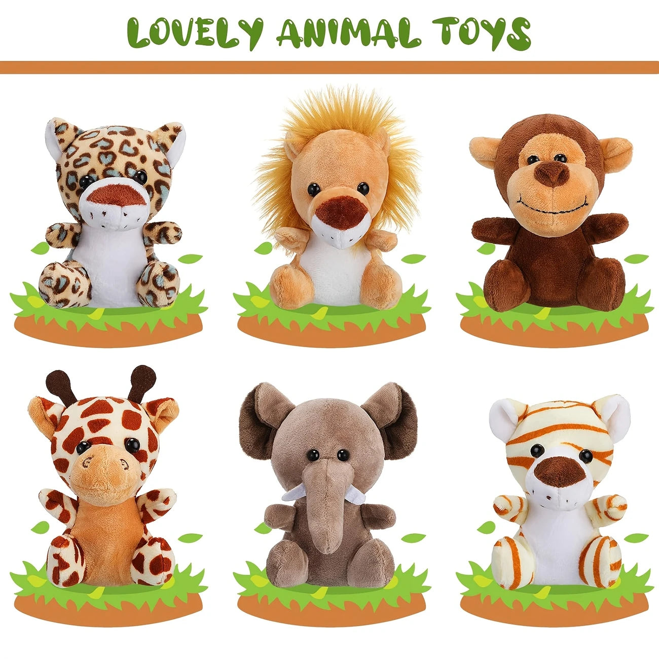 Mini Stuffed Animals Jungle Plush Toys Pack of 6