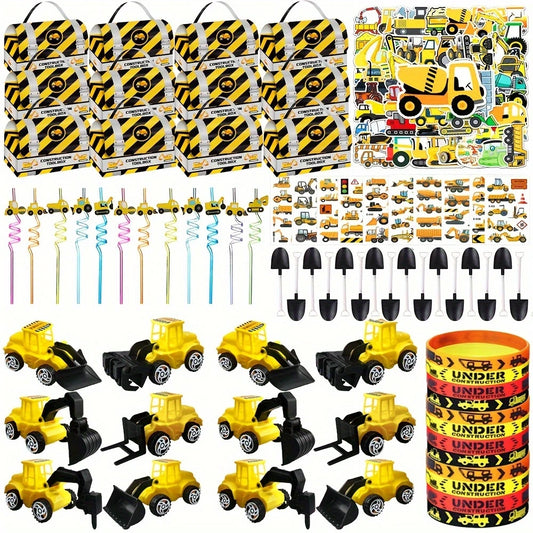 Yellow Construction Theme Party Favors Set For 12 Guests