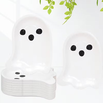 Halloween Shaped Cute White Ghost Paper Plates Pack of 10