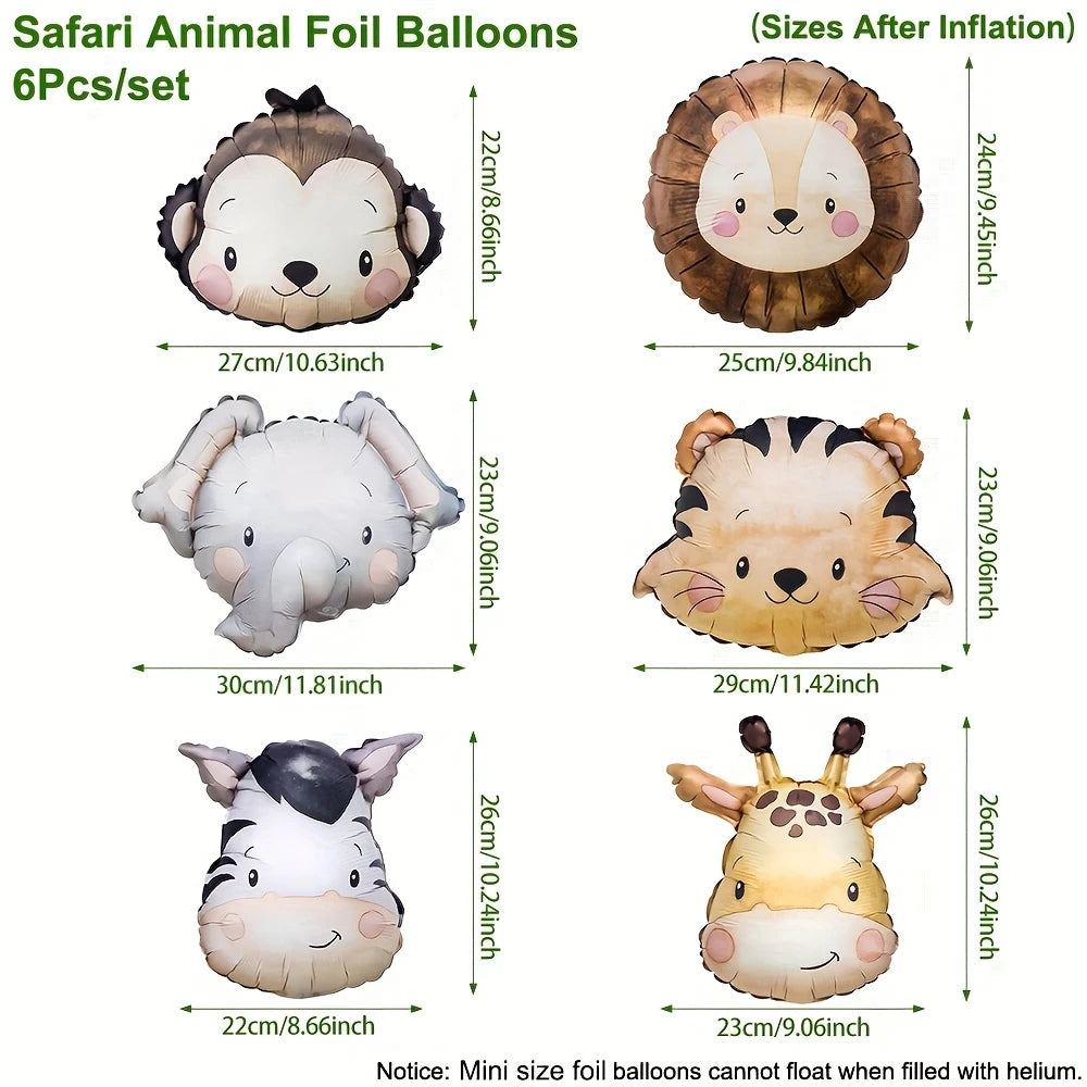 Adorable Jungle Animal Foil Balloons Pack of 6