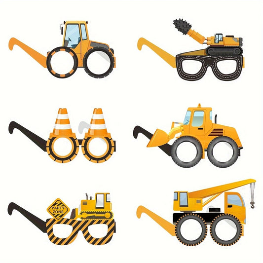 Construction Vehicles Photo Booth Paper Glasses Props Pack of 12
