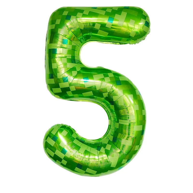 Number 5 Green Pixel Minecraft Theme Foil Balloon