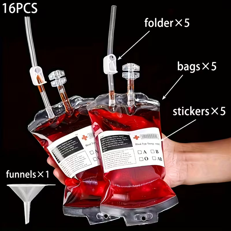 Halloween Blood Bags Reusable Plastic Pack of 5