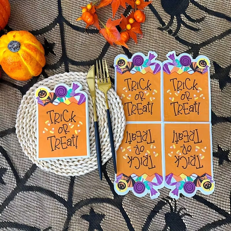 Halloween "Trick or Treat" Candy Bag Shaped Paper Napkins Pack of 16