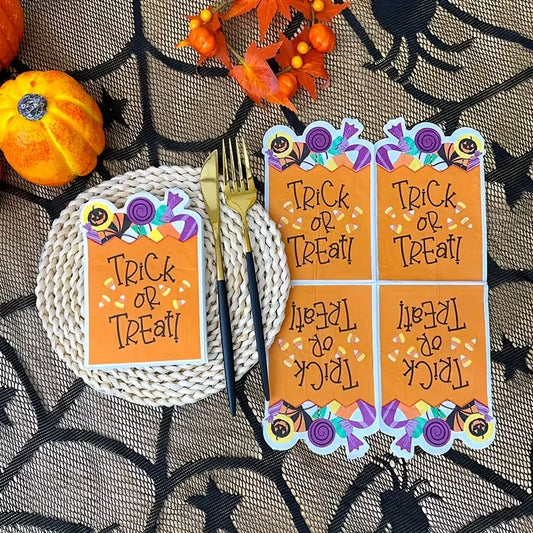 Halloween "Trick or Treat" Candy Bag Shaped Paper Napkins Pack of 16