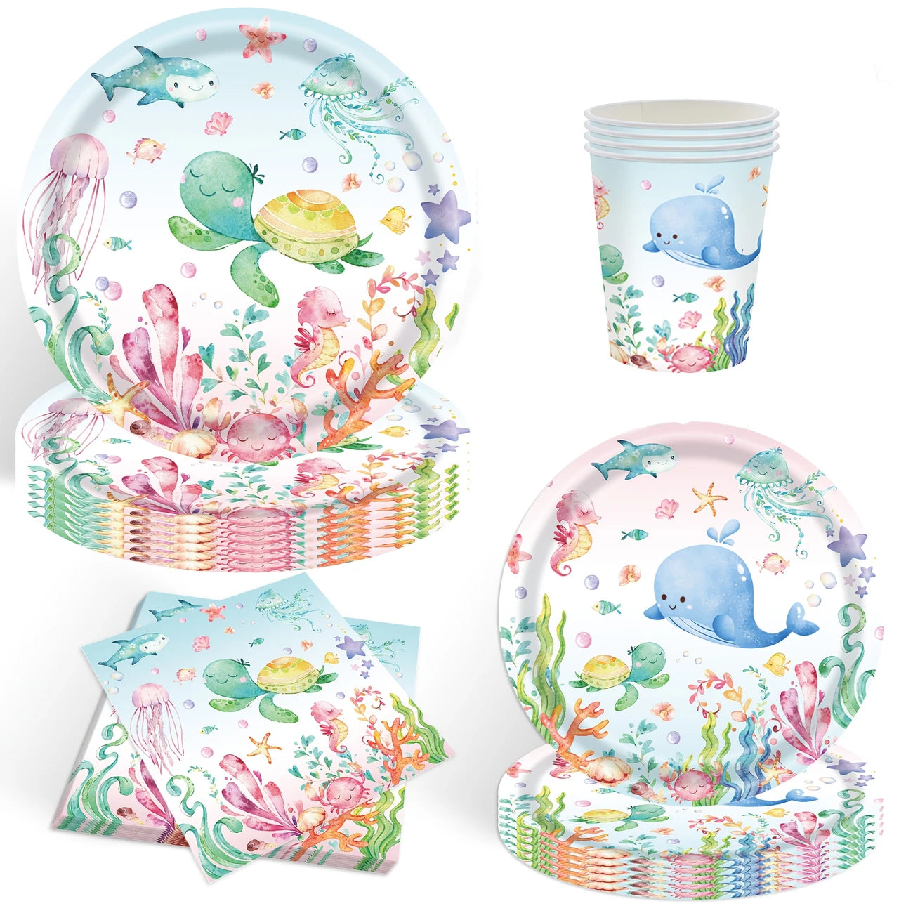 Ocean Theme Under the Sea Birthday Party Tableware Set for 20 Guests