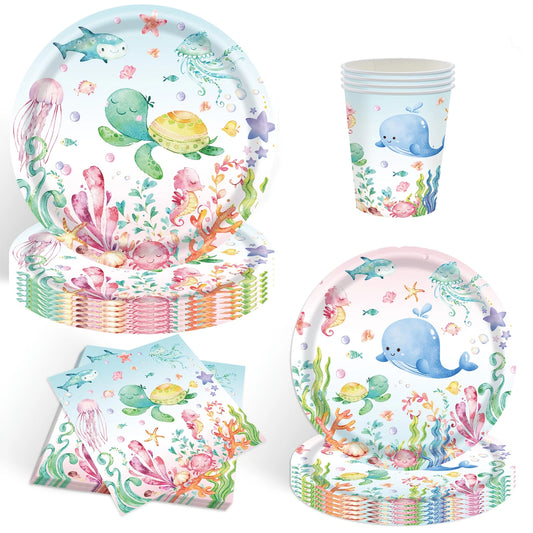 Ocean Theme Under the Sea Birthday Party Tableware Set for 20 Guests